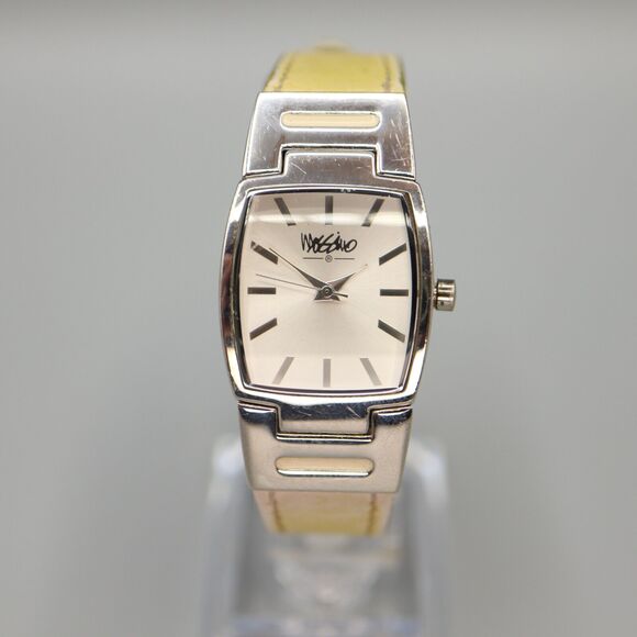 Mossimo Silver Tone Square Barrel Watch Yellow Leather Strap w New Battery - Picture 2 of 13